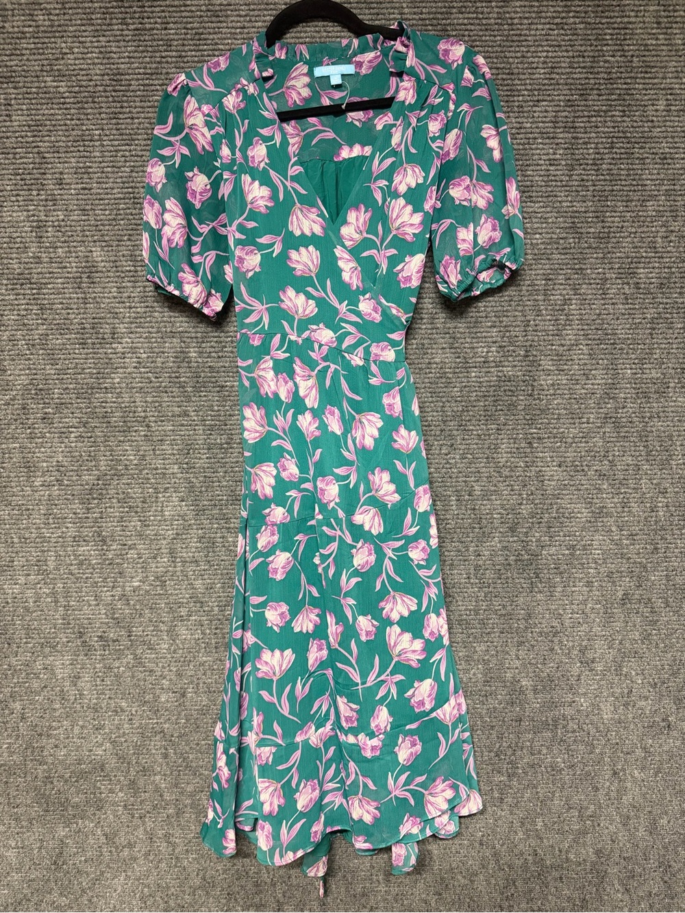 Draper James Teal Midi Wrap Dress with Pink Floral Print